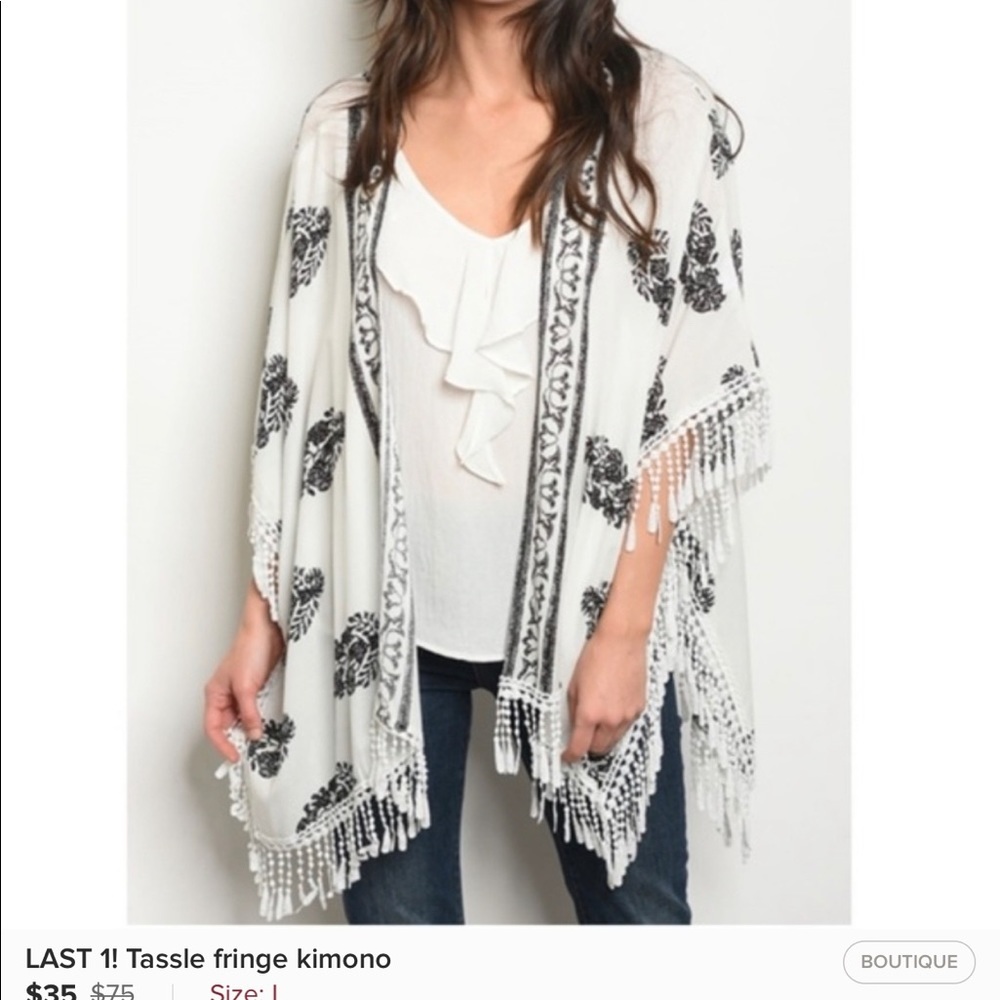 Lightweight Feather Design with Tassel Kimono Size Medium NWOT - Picture 4 of 4